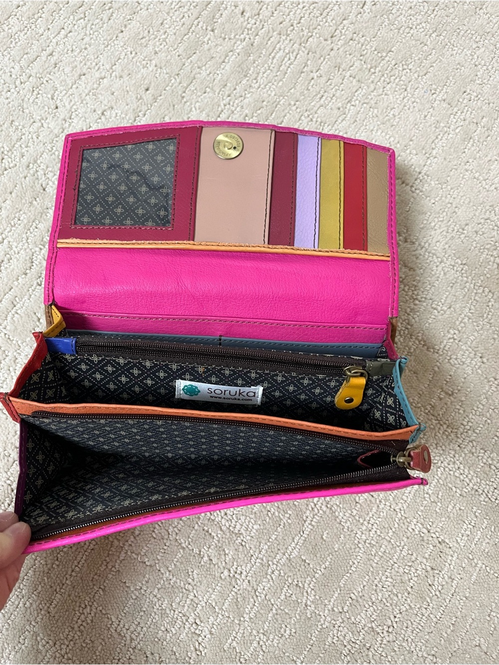 Soruka Fold-Over leather Wallet in Hot Pink with Black Speckled Haircalf - Picture 5 of 5